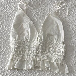 White tie Top with Ruffle Hem